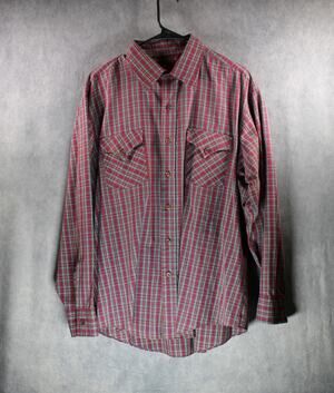 Vintage Kingsport Plaid Western Shirt Mens XL Red Green Long Sleeve Snap Pearl